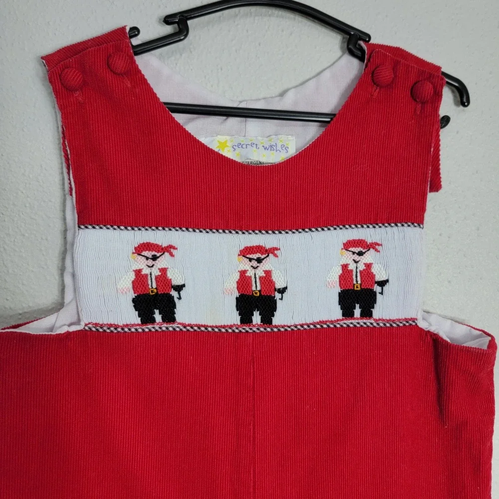 Secret Wishes Toddler‎ Boys Red Corduroy Smocked Pirate Longall Romper 24M